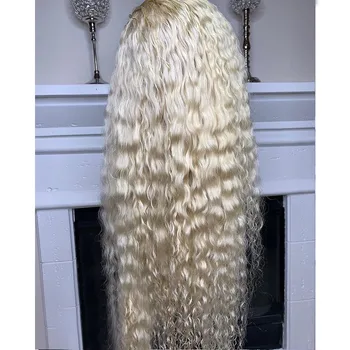 Kręcone blond 613 koronki przodu peruka czarne kobiety wstępnie dzięcioł brazylijskie HD przezroczysta fala wody Remy ludzki włos koronki przodu peruk
