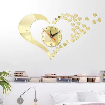 Kształt serca DIY 3D zegar ścienny stereo twórczy akryl Wielki ścienny zegar cyfrowy salon lustro naklejki na ścianę domu nowoczesny wystrój