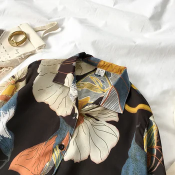 Kwiatowy skręcić w dół kołnierz damskie topy i bluzki 2019 jesień temat kobiet dorywczo kimono z długim rękawem szyfonowa koszula Blusas Mujer