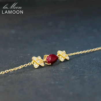 LAMOON Teardrop 5x7mm 2.1 ct czerwony rubin 925 srebro-biżuteria S925 bransoletka-opiekuna LMHI037