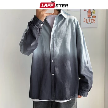 LAPPSTER Men Tie Dye Harajuku Shirt Long Sleeve 2020 jesień негабаритная biała koszula na guziki Uliczna moda vintage koszula