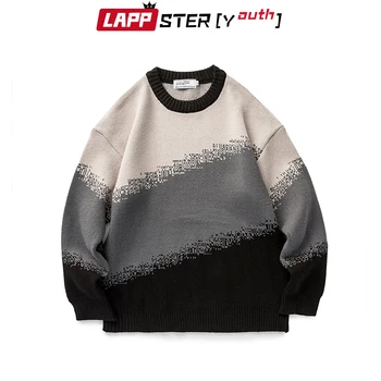 LAPPSTER-młodzieżowe męskie patchwork zimowe swetry Harajuku 2020 sweter męski zbyt duży koreański sweter damska casual ubrania vintage