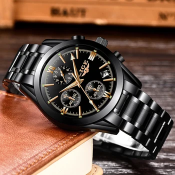 LIGE męskie zegarki Top Brand Luxury Fashion Business kwarcowe zegarki Męskie sportowe całkowicie stalowe wodoodporne czarne zegarki Relogio Masculino
