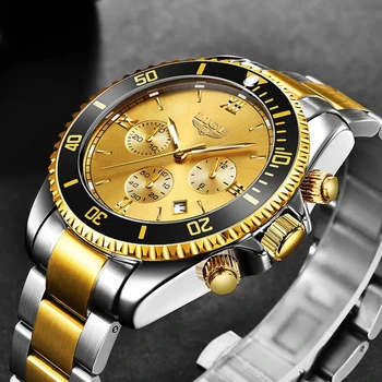 LIGE zegarek męski biznes wodoodporny data zegarek moda wielofunkcyjny stal nierdzewna Złoty zegarek kwarcowy Relogio Masculino+pudełko