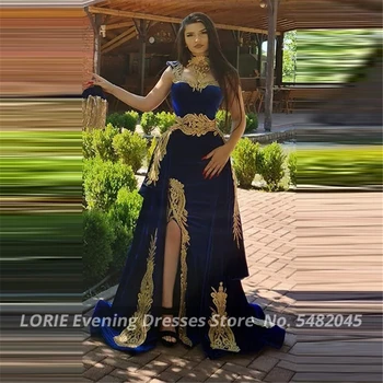 LORIE Moroccan Caftan Royal Blue Evening Dress Mermaid 2020 Dubai Lace Aplikacje formalne suknie wieczorowa osobistości ze zdejmowaną spódniczkę