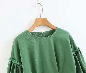 Lanbaiyijia nowe jesienne Damskie koszulki z długim rękawem O-neck zielony sweter koszula tylna zamek dekoracji krótkie koszule damska bluzka