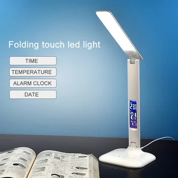 Led biurowa lampa stołowa 5 W Touch Dimmable składana z kalendarzem temperatura budzik ochrona oczu lampa do czytania