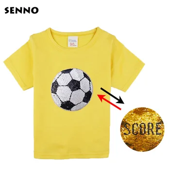 Letni piłki nożnej przełączane błyszczący top t-shirt dla dziewczynek chłopcy genialny t-shirt dziecko magiczne przebarwienia topy 2-12 lat