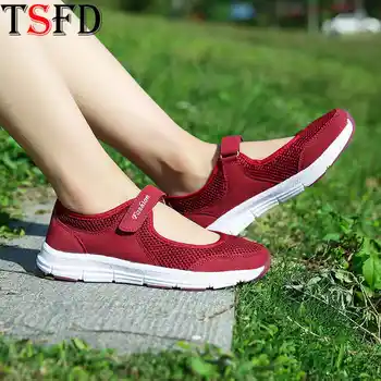 Letnia odzież obuwie sportowe plus rozmiar, Damskie buty z niskim dachem Damskie trampki Slip-on Woman Sports Shoe Flat Mom Trainers V18