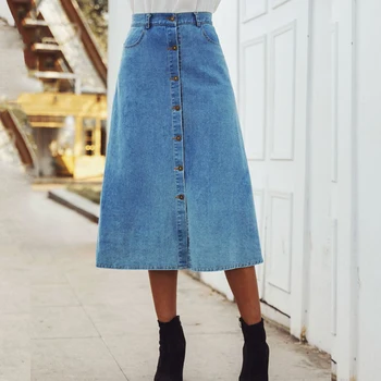 Letnie damskie eleganckie rocznika długie spódnice damskie 2020 retro jeansowe damskie wypłukane niebieskie jeansowe spódnice z wysokim stanem spódnice damskie