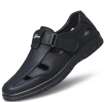 Letnie sandały ze skóry naturalnej mężczyźni hollow, codzienne buty męskie sandały męskie wygodne ubranie plaża sandlias zapatillas hnbre