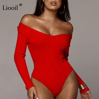 Liooil Bodycon Body Jesień Zima 2018 Sexy Club Z Długim Rękawem V Neck Czarny Biały Czerwony Wieczorowe Kombinezony Damskie Kombinezony