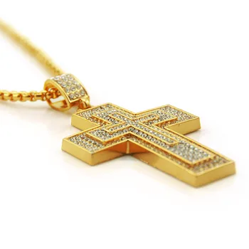 Lovty modny podwójny krzyż wisiorek обледенелый lśniący kryształ złoty łańcuch naszyjnik mężczyźni naszyjnik hip hop biżuteria Kuba naszyjnik