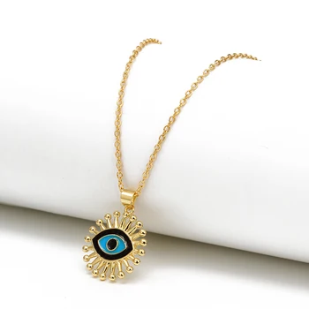 Lucky Eye Dropping Oil Evil Eye wisiorek naszyjnik kolor złoty długi łańcuch naszyjnik biżuteria dla kobiet Kobiece dziewczyny EY6744