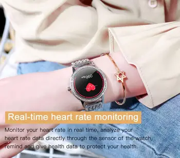 Luksusowe diamentowe kobiet inteligentny zegarek bransoletka z rytmem serca ciśnienie krwi IP68 Wodoodporny do Xiao Mi Sansung Iphone