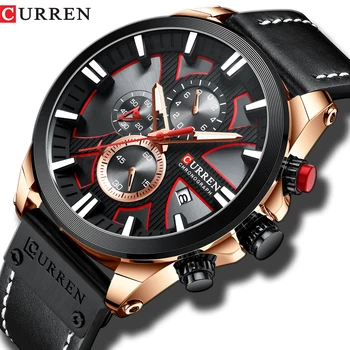 Luksusowe mężczyzna zegarka mody Zegarek Sportowy zegarek kwarcowy zegarek CURREN Skórzany pasek zegarek z datą Reloj Hombre Świecące strzałki