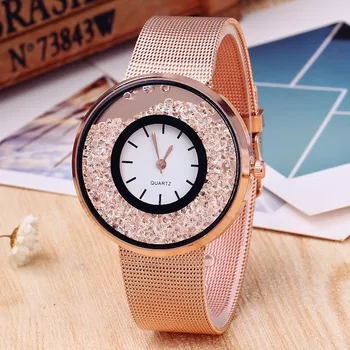 Luksusowe rhinestone Kryształ damskie zegarki siatka ze stali nierdzewnej zespół Kwarcowy zegarek moda damska prosty codzienny reloj mujer