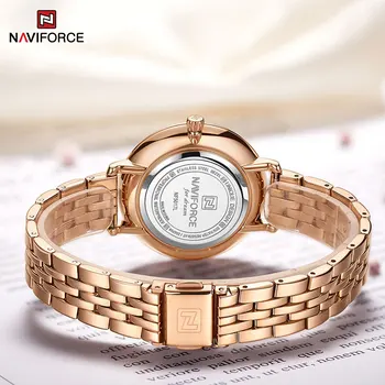 Luksusowej marki NAVIFORCE Gold Women Zegarki Fashion Elegant Ladies zegarek Kwarcowy Creative with Diamonds watch wodoodporny zegarek