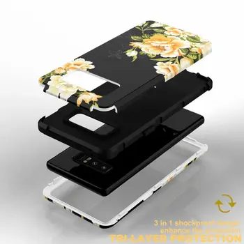 Luksusowy 3 w 1 twarde etui do Samsung Note 8 9 S9 10Plus pokrywa telefonu kwiatowy wzór wzór PC silikonowe odporne na wstrząsy etui
