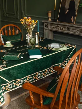 Luksusowy, wysokiej klasy obrus ciemno-zielony aksamit retro wodoodporna obrus prostokątny obrus Świąteczny wystrój domu