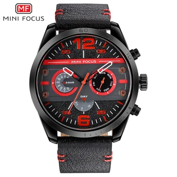 MINI FOCUS Luxury Top Brand mężczyzna zegarka mody zegarek Kwarcowy zegarek sportowy wodoodporny Skórzany pasek Hombre Relogio Masculino
