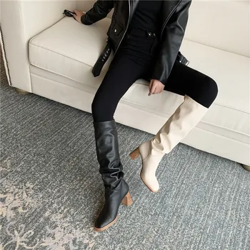 MORAZORA 2020 duży rozmiar sprzedaż kolana wysokie buty moda buty na obcasie buty damskie zima kolorem damskie buty czarny morela