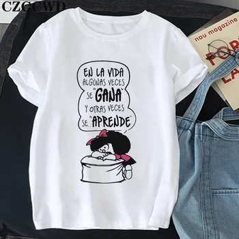 Mafalda koszulka Damska damska O-neck t-shirt Harajuku kreskówka ładny print koszulka Damska casual z długim rękawem Kawaii koszulka Damska
