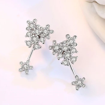 Marka srebro biżuteria słodkie płatki śniegu kwiat kolczyki kwiat płatek wiszące kolczyki prosty wysokiej jakości cyrkonia