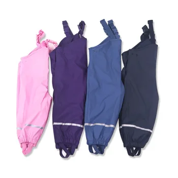 Marka wodoodporny polar-miękki Baby Girls Boys PU Rain spodnie ciepłe spodnie dla Dzieci odzież dla dzieci stroje dla 85-130 cm