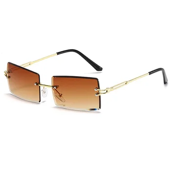 Małe prostokątne okulary dla kobiet bez oprawy kwadratowe okulary dla kobiet 2020 letni styl kobiecy UV400 Zielony Brązowy punkty
