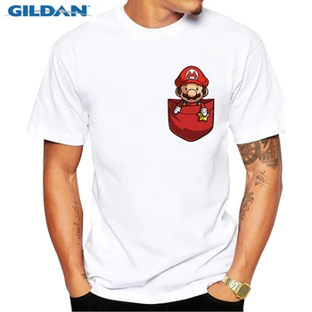 Men Creative Pocket Mario Luigi Design T Shirt Novelty Tops Gentleman Custom Printed Short Sleeve Tees Super Mario t-shirt O44