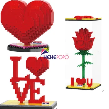 Mini Balody Lover Series Block Set Red Heart Rose Love Word Model Brick Building Toy for Couple Valentine Day Gift 18148