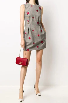 Mini sukienka wysoka jakość Lato Jesień Nowa moda partia casual Vintage Elegancki czerwony wyszywany plaid kamizelka sukienki