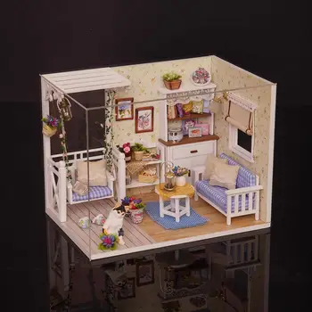Miniaturowy osłonę 3D drewniane miniaturki dom dla Lalek meble Diy dom dla Lalek zabawki dla dzieci, prezenty na urodziny kotek Pamiętnik H013