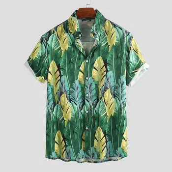 Moda Druku Mężczyźni Hawajska Koszulka Oddychająca Marka Z Krótkim Rękawem Koszulka Casual Meble Lato Plaża Męska Koszula Guziki Bluzki