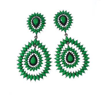 Moda Klasyczny Vintage Zielony Cyrkonie Barokowe Kolczyki Europejska Moda Duża Łza Kropla Kobiety Niezwykłe Kolczyki Biżuteria