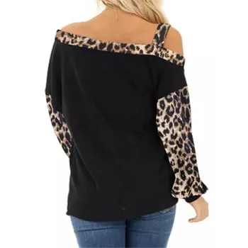 Moda Leopard Print Bluzka Koszula Temat Zimne Ramię Bluzki Casual Jesień Zima Panie Kobiety Z Długim Rękawem Sweter Blusas