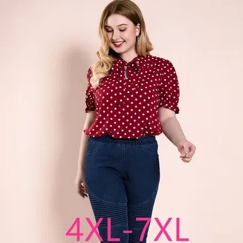 Moda damska lato plus rozmiar bluzki dla kobiet bluzka duży krótki rękaw z kołnierzem casual luźna punkt koszula czerwony 4XL 5XL 6XL 7XL