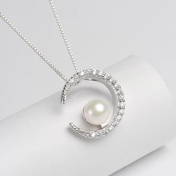 Moda naturalny czarny perła wisiorek naszyjnik Księżyc biżuteria dla kobiet słodkowodne perły naszyjnik łańcuch akcesoria