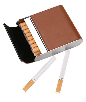 Moda tytoniu trzymać 20 skrzynia sztuczna skóra aktówka ustnik metal skóra trzyma papierosa mężczyźni pudełko, czarny, brązowy