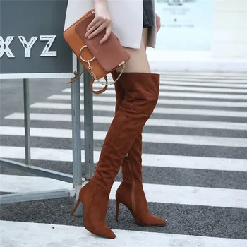 MoonMeek 2020 new over the knee boots women pointed toe zip thight height boots thin high heels boots buty damskie