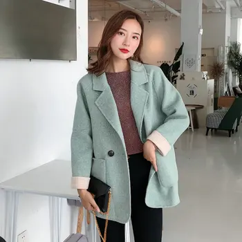 Mozuleva 2020 nowy, wysokiej jakości podwójne кашемировое zimowy płaszcz dla kobiet zielony kolor koreański prosty krótki styl wełniany płaszcz