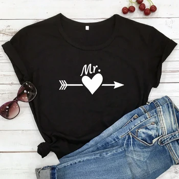 Mr And Mrs Heart Arrow T-shirt Cute Women Valentines Matching Couple Tee Shirt Top Funny Unisex Valentine ' s Day Gift Tshirt