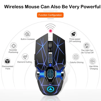 Mysz do gier akumulator bezprzewodowa cicha mysz LED Backlit 2.4 G USB optyczna 1600DPI ergonomiczna mysz Gamer Desktop PC, laptopa