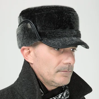 Męska zimowa ciepła futro czapka męska płaska imitacja norki czapka dla dorosłych ochrona uszu czapka słuchawki Sutdents wypoczynek ciepła czapka B-7372