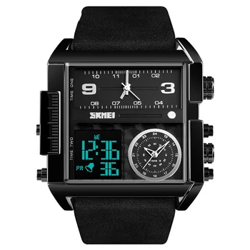 Męskie zegarki sportowe 3 strefa czasowa big man military fashion LED watch skórzane zegarek kwarcowy relogio masculino by VFSKN