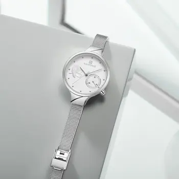 NAVIFORCE eleganckie damskie zegarki prosta fashion Lady zegarek kwarcowy zegar kwiatowy ultra-cienki siatkowy pasek Najlepsze marki luksusowe zegarki na rękę
