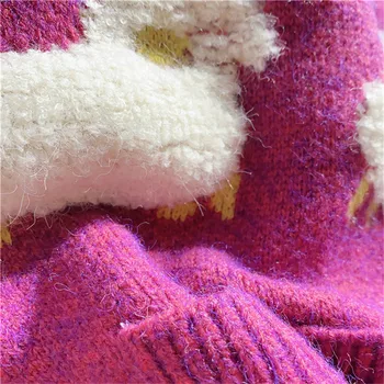 NCLAGEN słodkie owce kobiety sweter z dzianiny Stójką swobodny casual sweter dziewczyny kieszenie V szyi wiosna jesień odzież wierzchnia górna tkanina