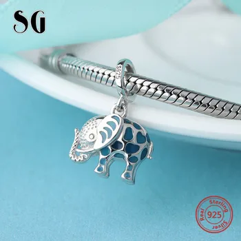 Nadaje się autentyczny Pandora bransoletka koraliki 925 srebro ładny świecące słoń metalowe zwierzęta charms lub wisiorek dla Diy kobiet prezent
