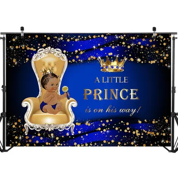 NeoBack Prince Baby Shower Tło Niebieski Royal Złoty Król Krzesło Korona Zdjęcia W Tle Połysk Punktów Etniczny Baby BoyBackdrops